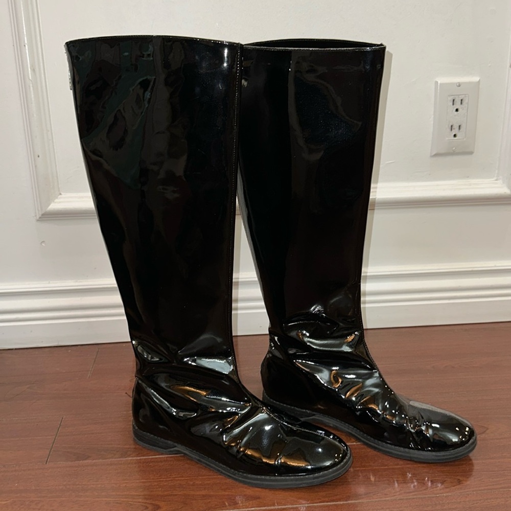Oh Deer! Ice Princess Extra Tall Black Patent Leather Boots